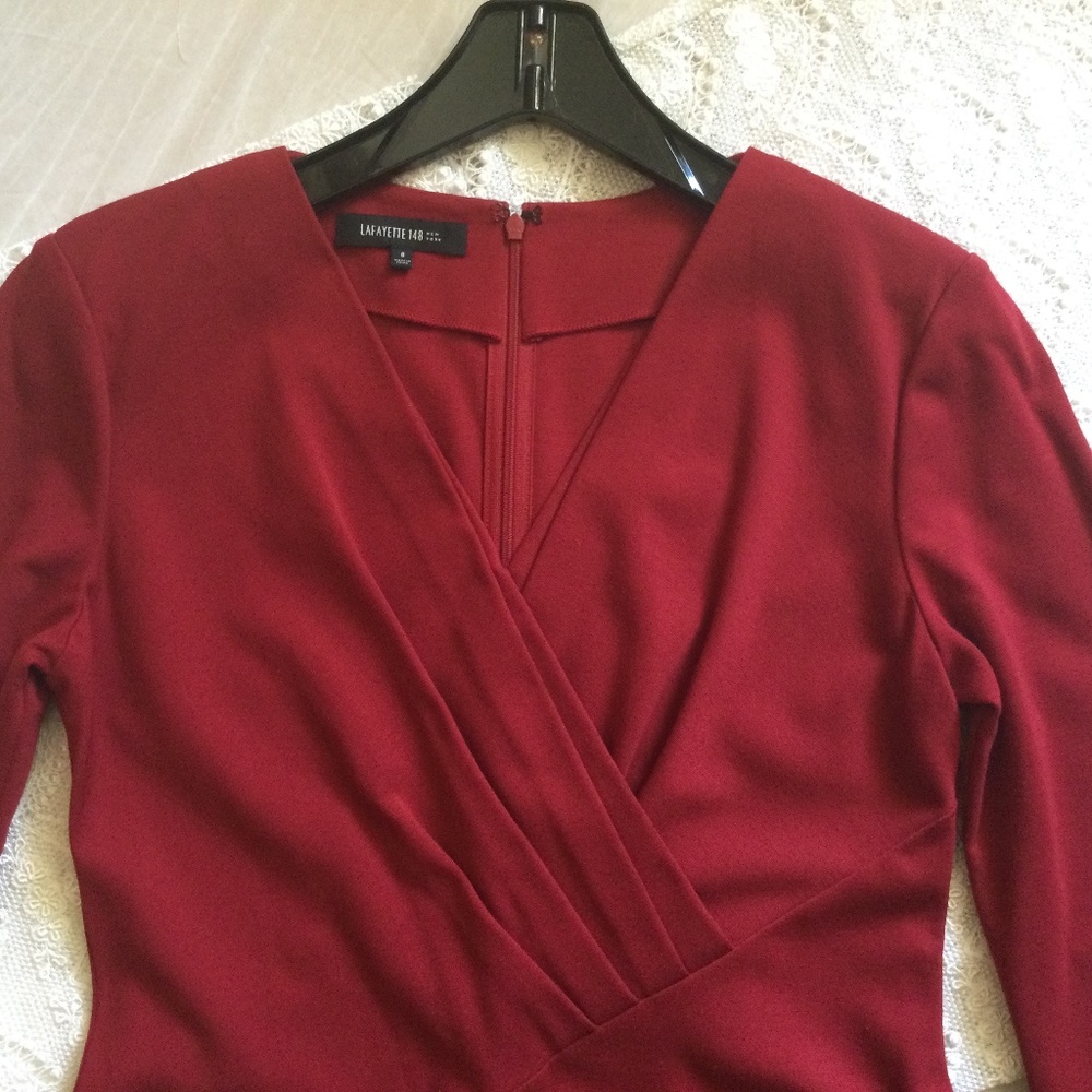Lafayette 148 Red Pleated Crossover Bodice Dress 8